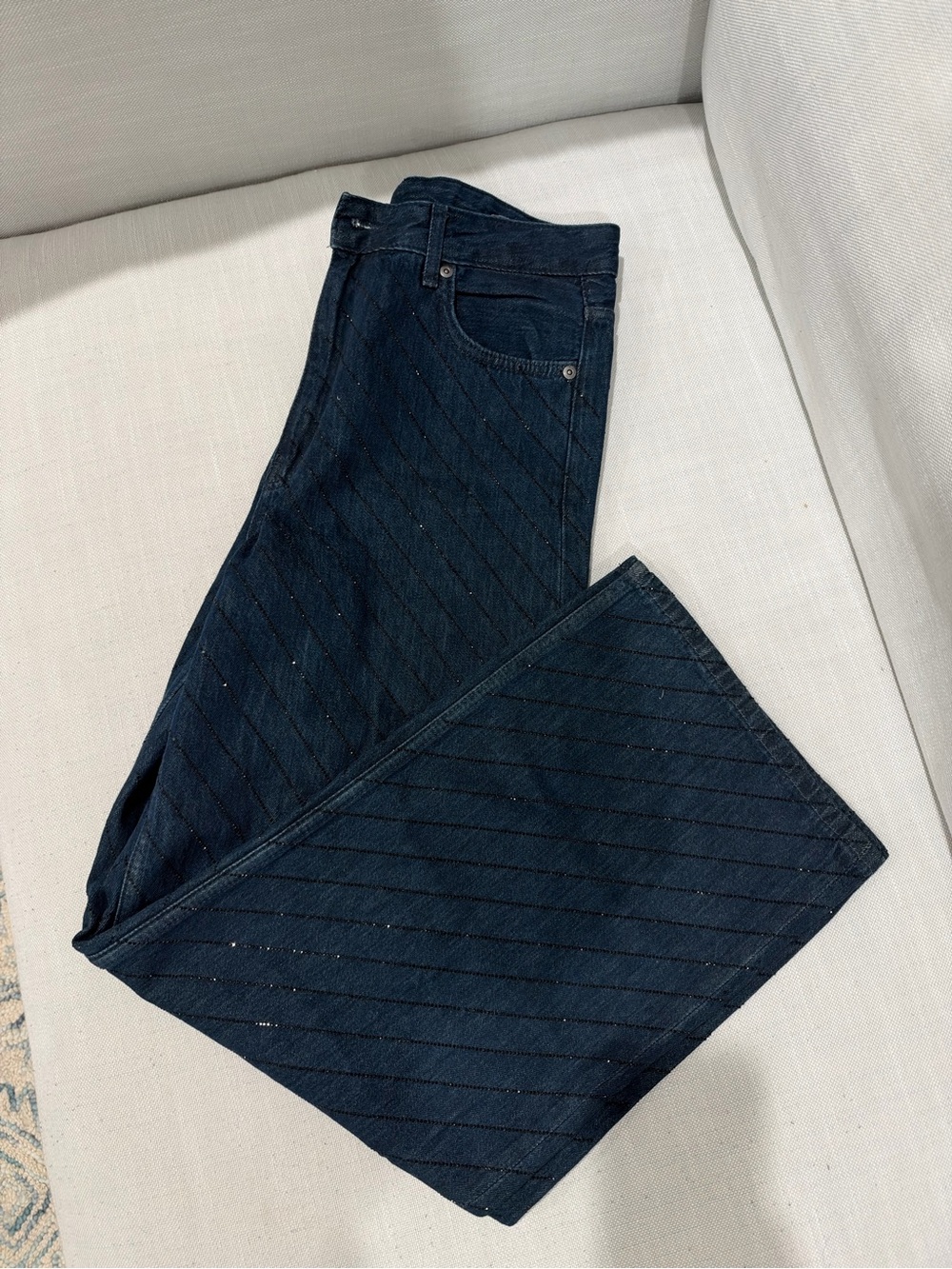 Zara Women’s Dark Blue with Black Sparkle Wide Leg Jeans